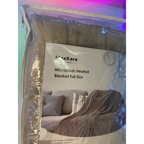 MaxKare Microplush Heated Blanket Full Size New in Package Tan/Brown - Picture 3 of 9